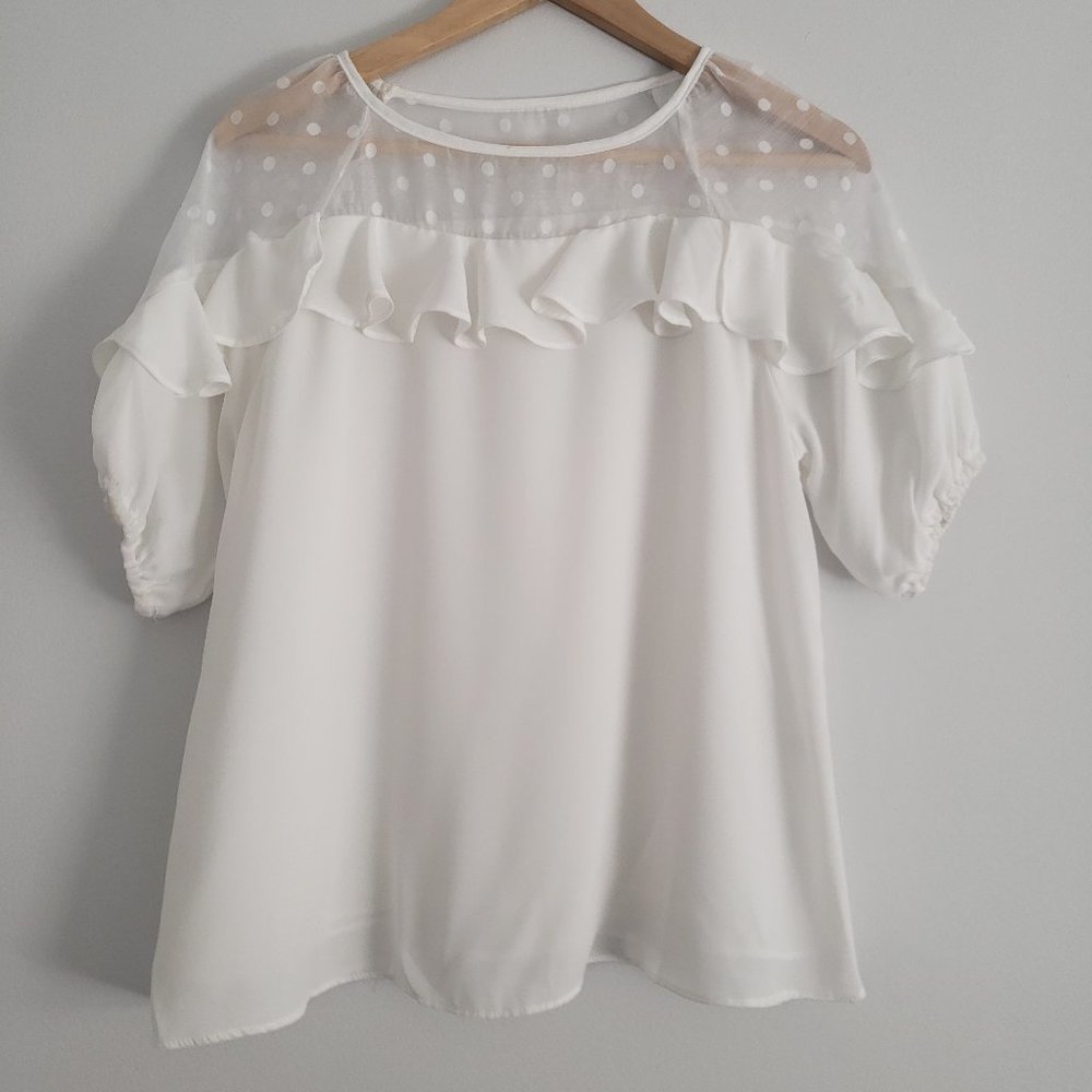 WOMENS WHITE POLKADOT SLEEVED TOP